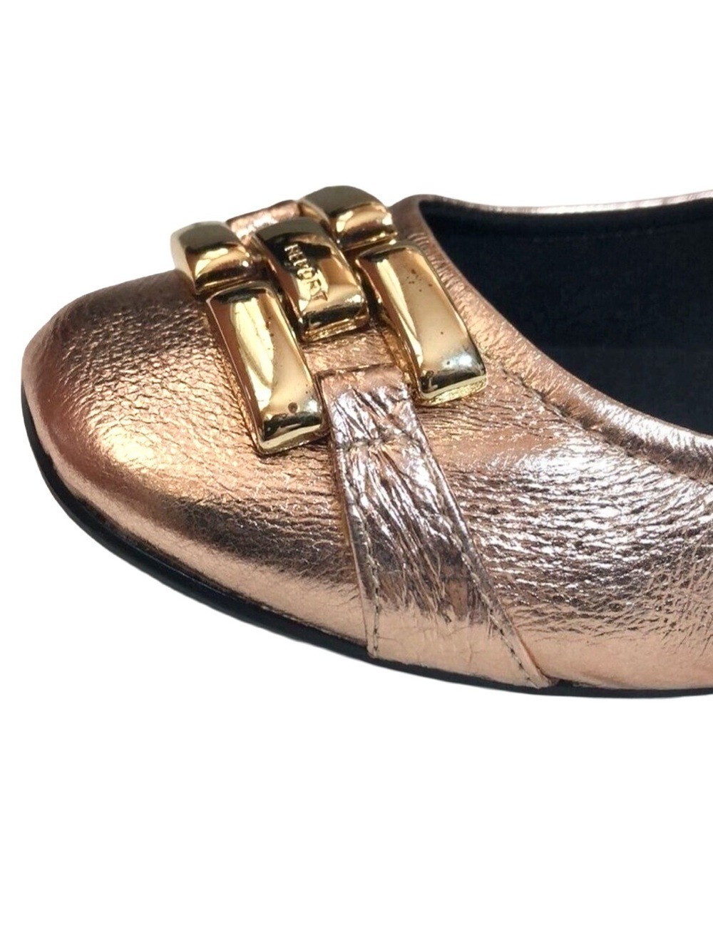NEW IN BOX-Report Kai Metallic Rose Gold Scrunch Leather Buckle Ballet Flats 7.5